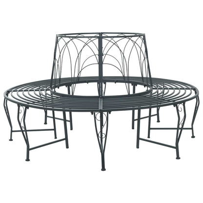 Tree Bench 8 -Seater Ø 160 x 89 cm steel Round Silver grey backrest with wave design