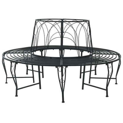 Tree Bench 8 -Seater Ø 160 x 89 cm steel Round Black backrest with wave design