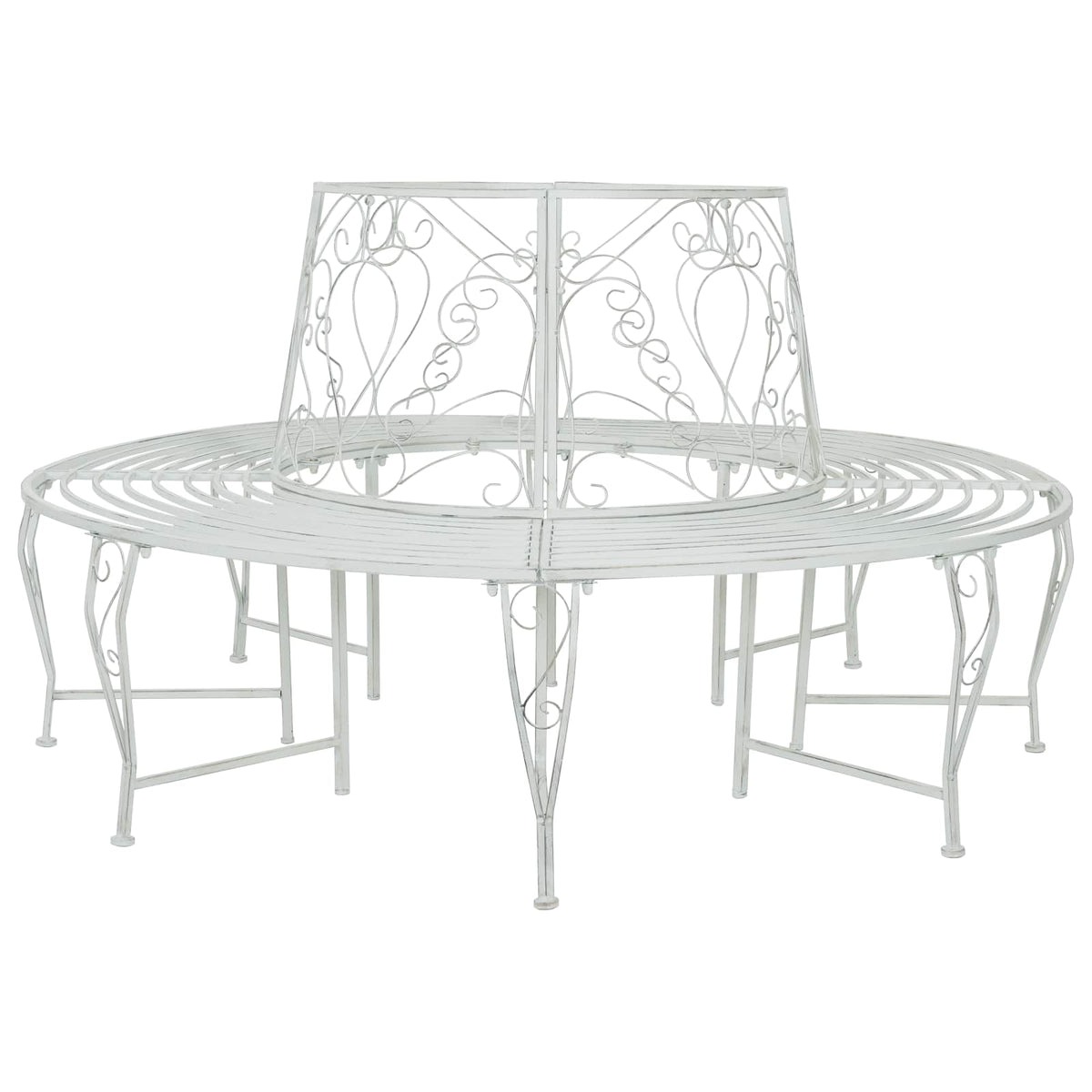 Tree Bench 8 -Seater Ø 160 x 89 cm steel Round Antique white backrest with heart design