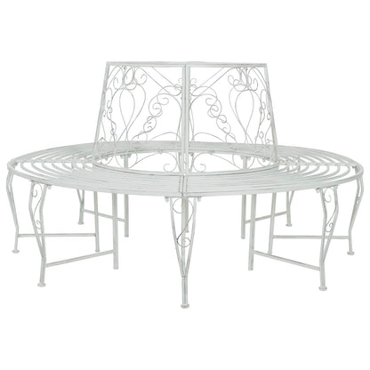Tree Bench 8 -Seater Ø 160 x 89 cm steel Round Antique white backrest with heart design