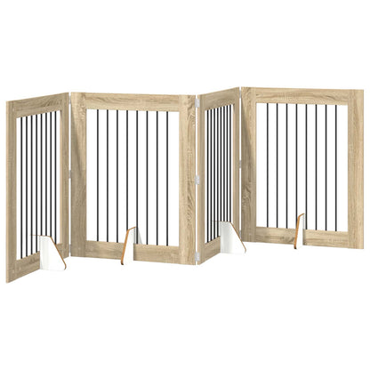 vidaXL Foldable Dog Gate with Stands 4 pcs Sonoma Oak 321 cm 2