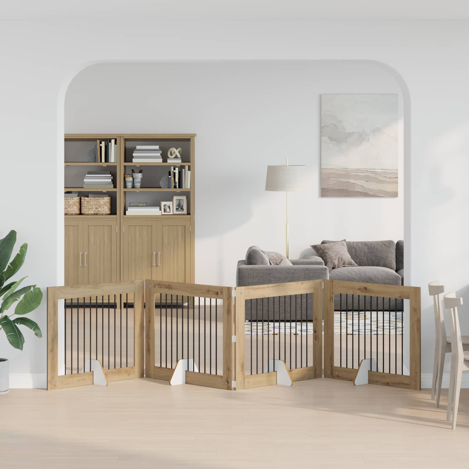 vidaXL Foldable Dog Gate with Stands 4 pcs Artisan Oak 401 cm 1