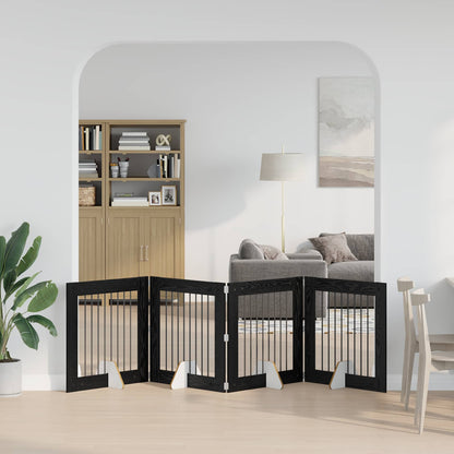 vidaXL Foldable Dog Gate with Stands 4 pcs Black Oak 321 cm 1