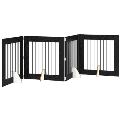vidaXL Foldable Dog Gate with Stands 4 pcs Black Oak 321 cm 2