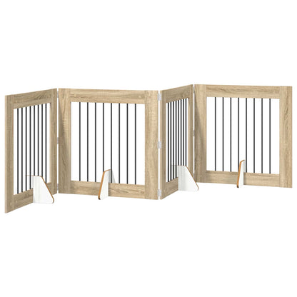 vidaXL Foldable Dog Gate with Stands 4 pcs Sonoma Oak 321 cm 2
