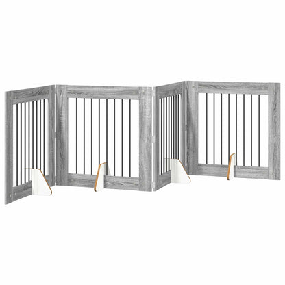 vidaXL Foldable Dog Gate with Stands 4 pcs Grey Sonoma 321 cm 2