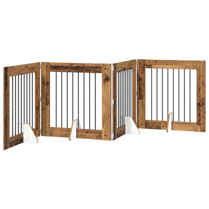 vidaXL Foldable Dog Gate with Stands 4 pcs Old Wood 321 cm 2