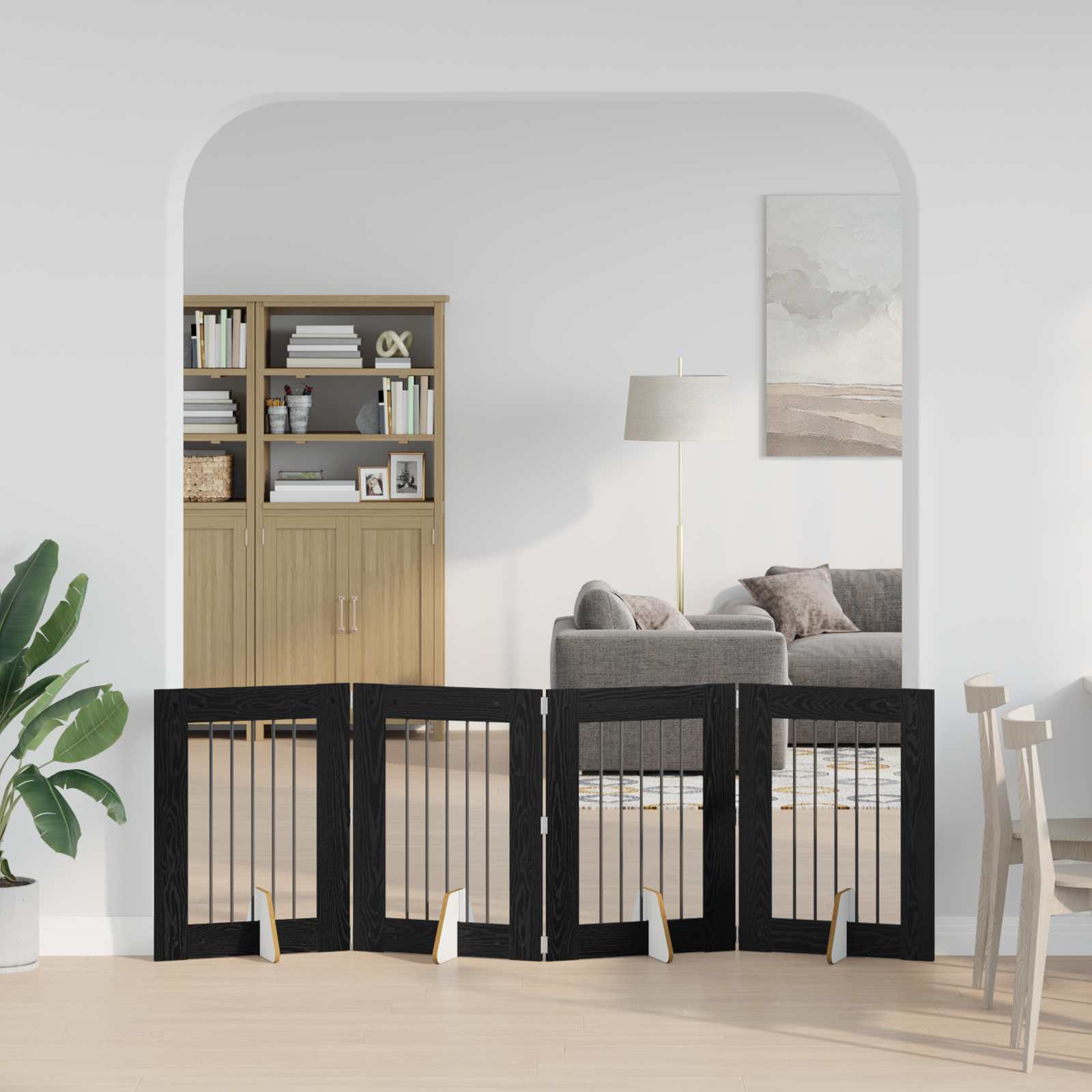 vidaXL Foldable Dog Gate with Stands 4 pcs Black Oak 241 cm 1