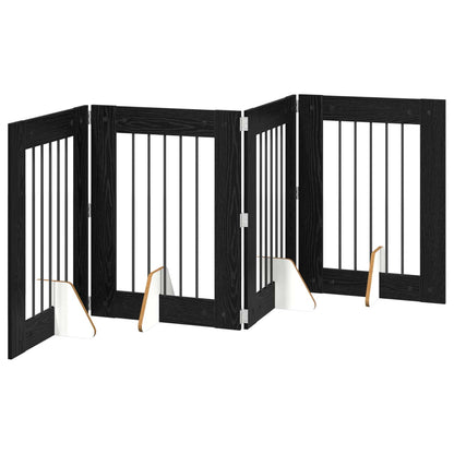 vidaXL Foldable Dog Gate with Stands 4 pcs Black Oak 241 cm 2