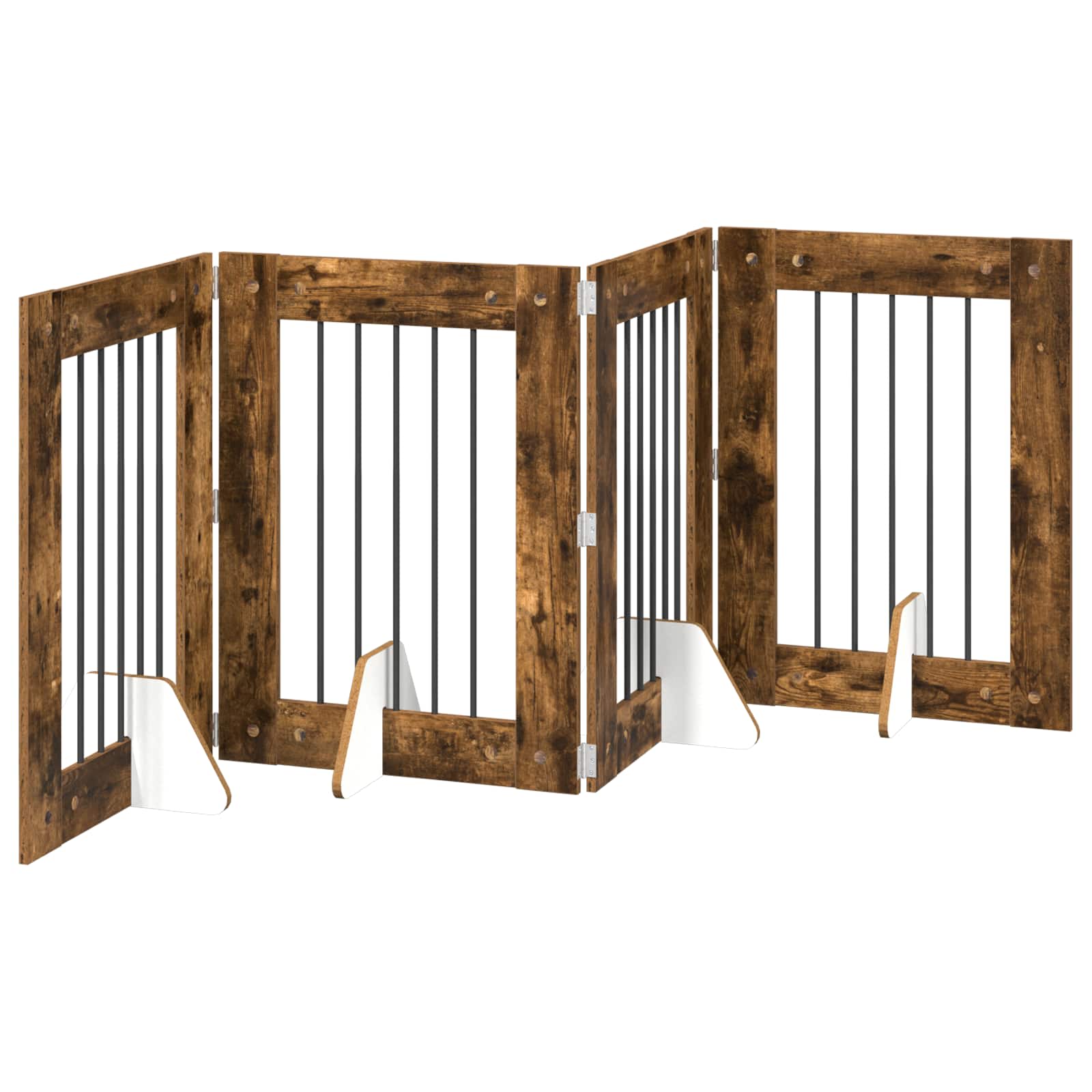 vidaXL Foldable Dog Gate with Stands 4 pcs Smoked Oak 241 cm 2