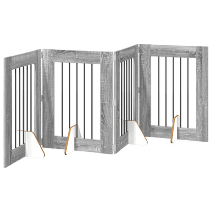 vidaXL Foldable Dog Gate with Stands 4 pcs Grey Sonoma 241 cm 2