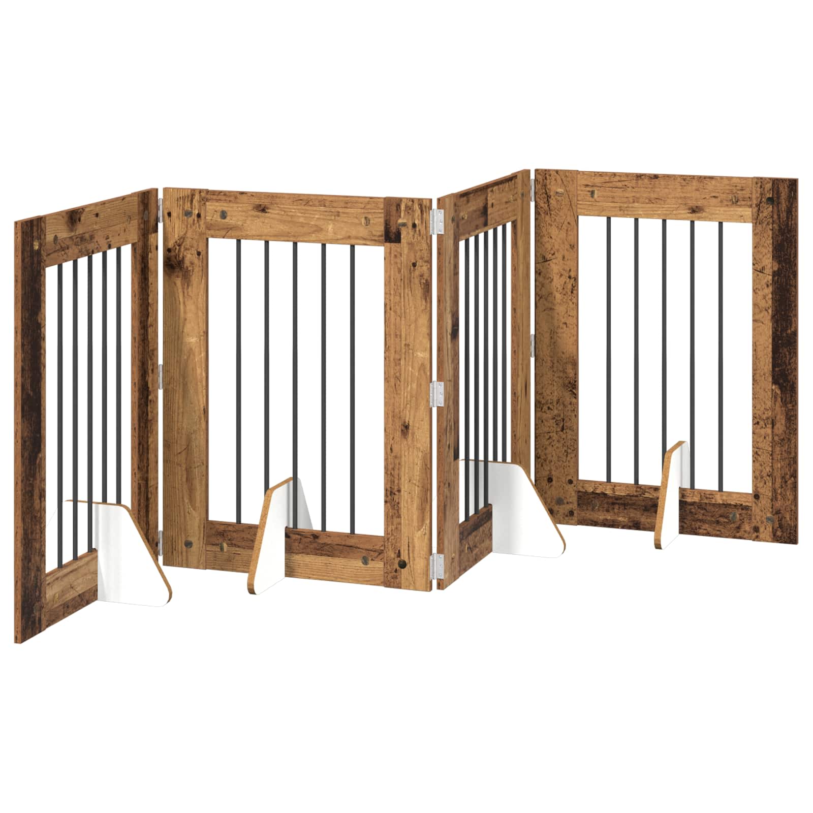 vidaXL Foldable Dog Gate with Stands 4 pcs Old Wood 241 cm 2