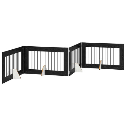 vidaXL Foldable Dog Gate with Stands 4 pcs Black Oak 401 cm 2