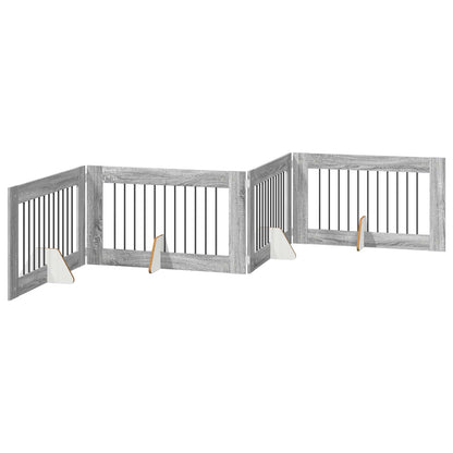 vidaXL Foldable Dog Gate with Stands 4 pcs Grey Sonoma 401 cm 2