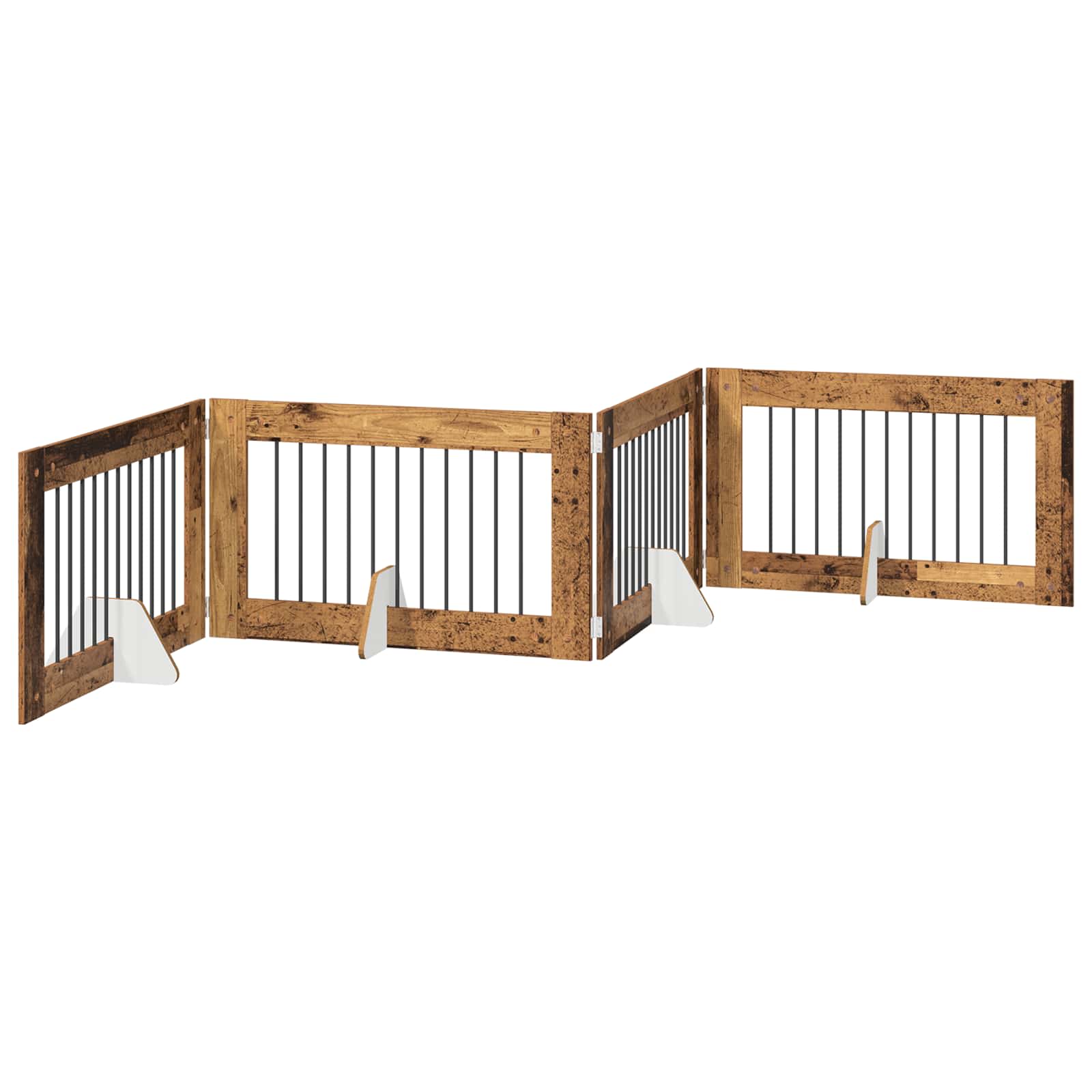 vidaXL Foldable Dog Gate with Stands 4 pcs Old Wood 401 cm 2