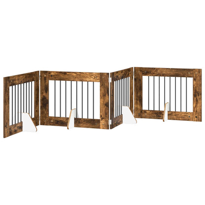 vidaXL Foldable Dog Gate with Stands 4 pcs Smoked Oak 321 cm 2