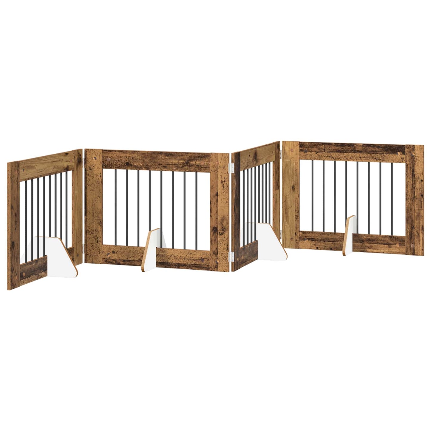 vidaXL Foldable Dog Gate with Stands 4 pcs Old Wood 321 cm 2