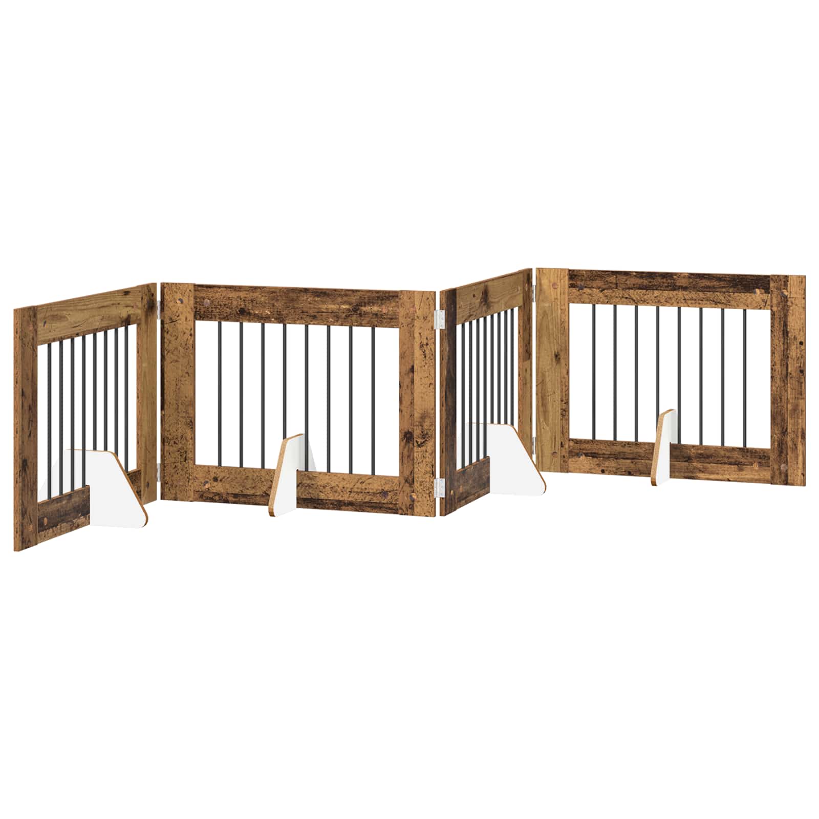 vidaXL Foldable Dog Gate with Stands 4 pcs Old Wood 321 cm 2