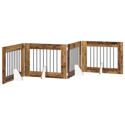 vidaXL Foldable Dog Gate with Stands 4 pcs Old Wood 321 cm 2