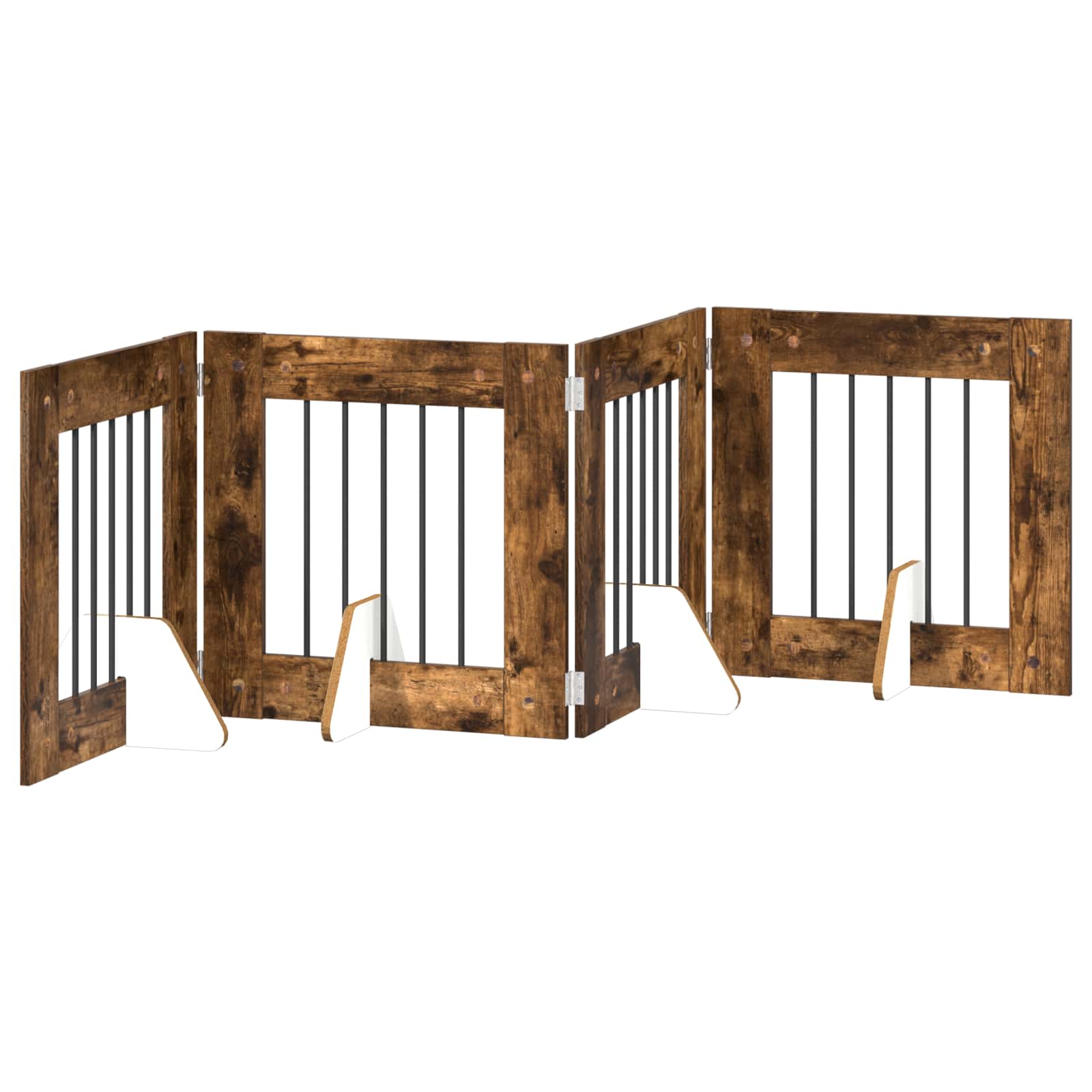 vidaXL Foldable Dog Gate with Stands 4 pcs Smoked Oak 241 cm 2