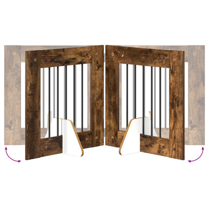 vidaXL Foldable Dog Gate with Stands 4 pcs Smoked Oak 241 cm 6