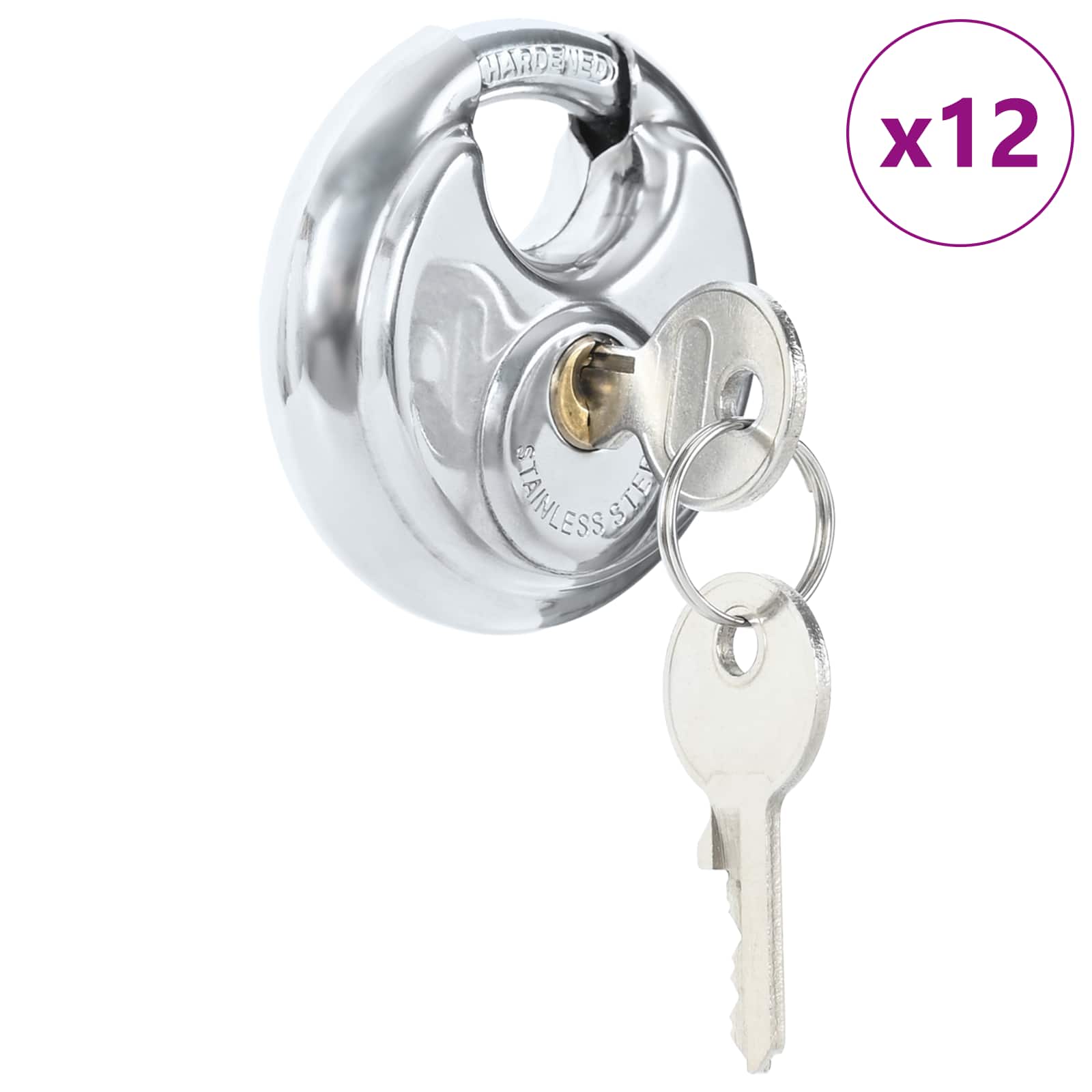 vidaXL Discus Locks with Keys 12 pcs Silver 8 x 2.8 x 8 cm 3
