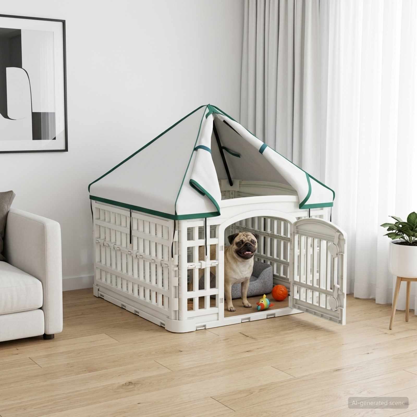 vidaXL 4 Panel Dog Playpen with Roof 60 x 60 x 82 cm Plastic White 1