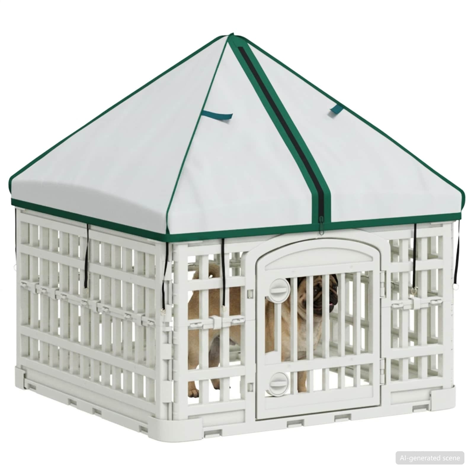 vidaXL 4 Panel Dog Playpen with Roof 60 x 60 x 82 cm Plastic White 3