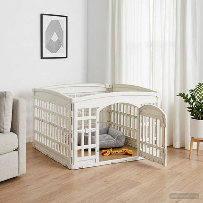 4 Panel Dog Playpen Plastic White Foldable without Base 88 cm 56 cm 88 cm