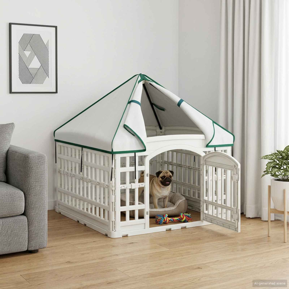 4 Panel Dog Playpen Plastic White with Roof 88 cm 112 cm 88 cm