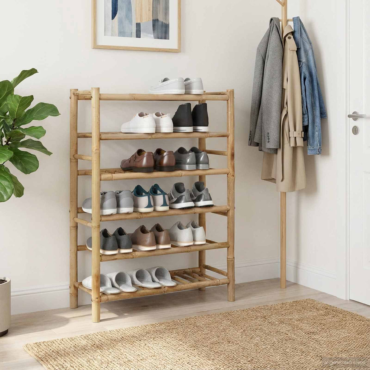 Shoe Rack 68 x 28 x 30 cm Bamboo Natural 6 tires