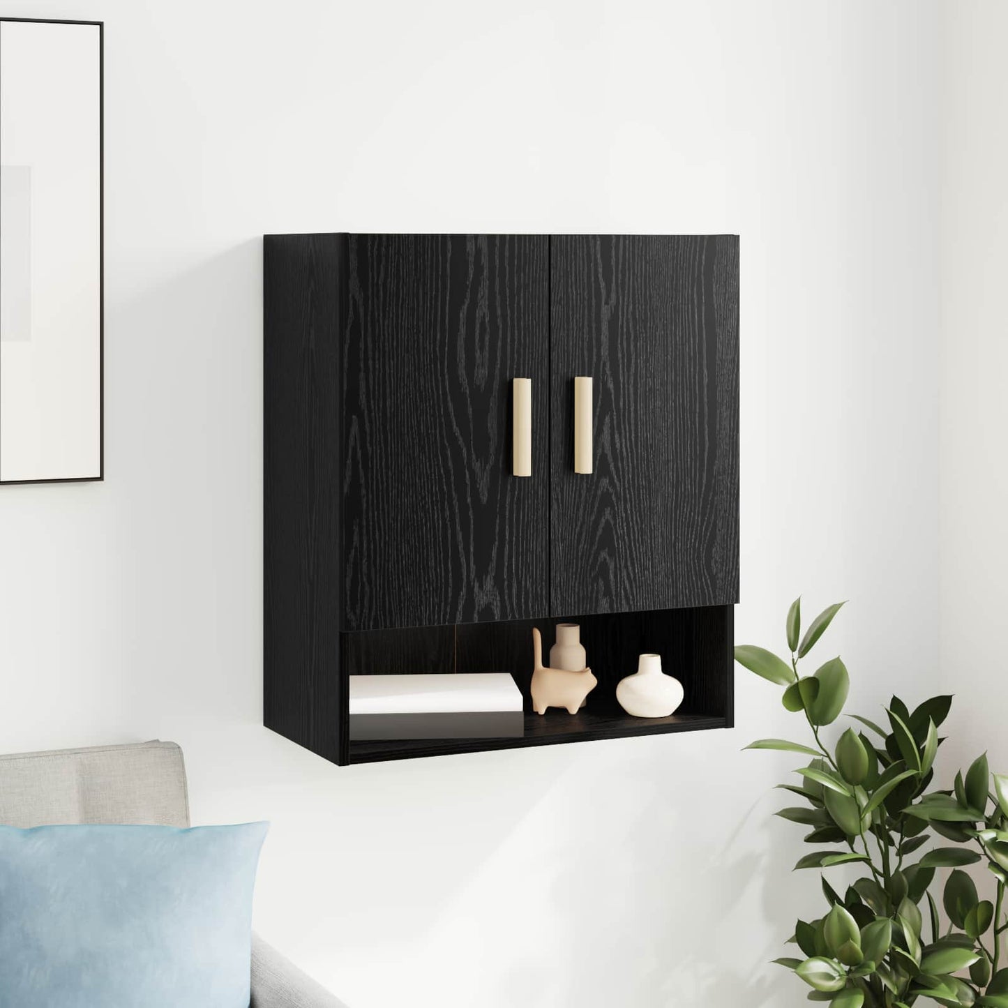 vidaXL Wall Cabinet 60 x 31 x 70 cm Engineered Wood Black Oak 1