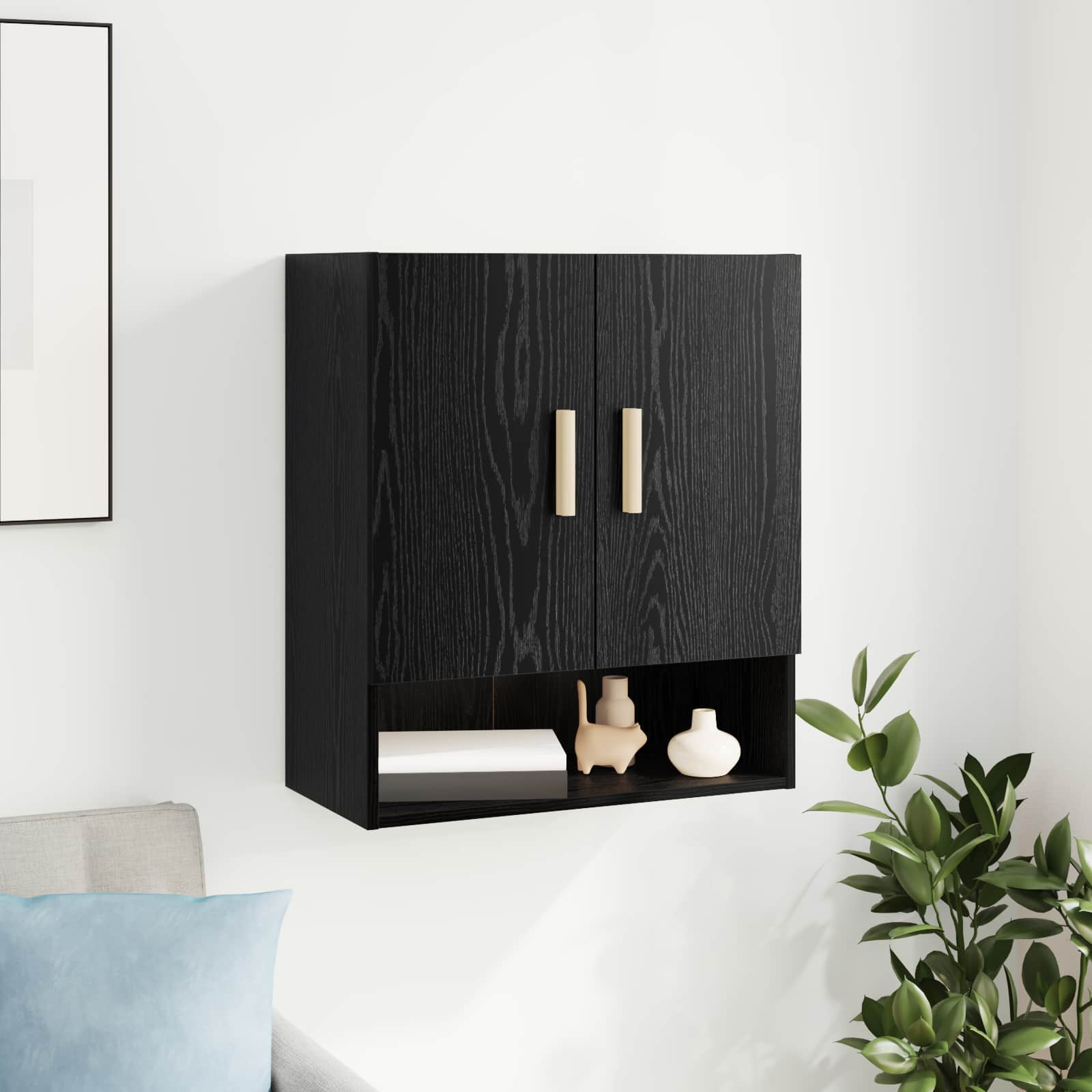 vidaXL Wall Cabinet 60 x 31 x 70 cm Engineered Wood Black Oak 1