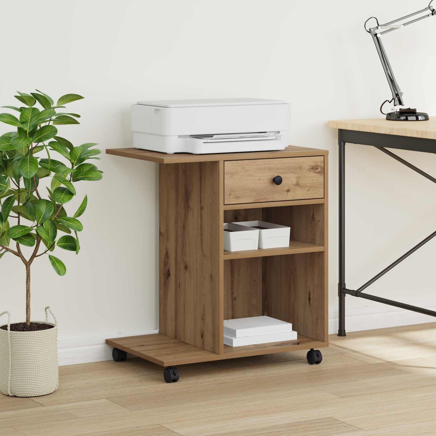 vidaXL Printer Stand Artisian Oak 60 x 40 x 68.5 cm Engineered Wood 4