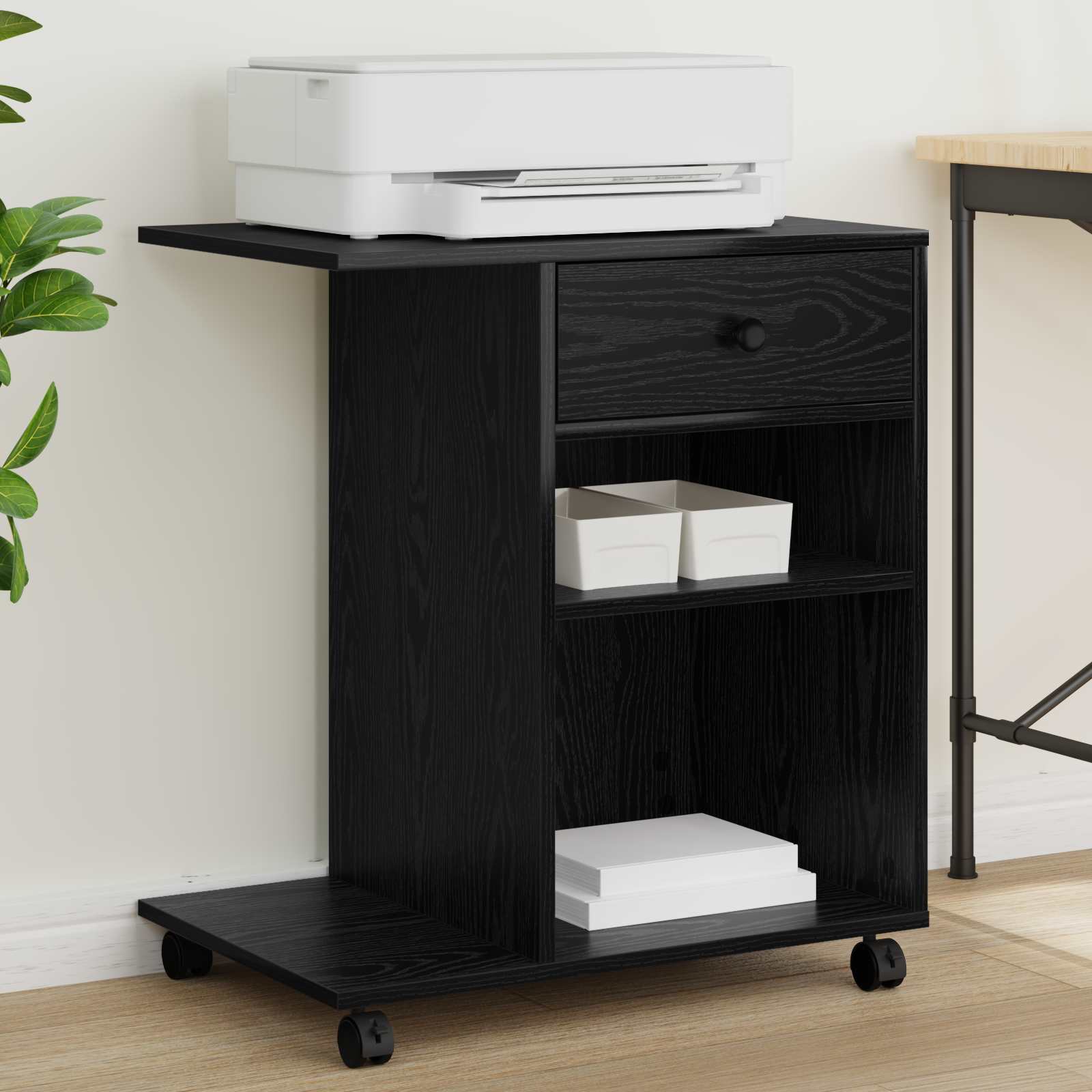 vidaXL Printer Stand Black Oak 60 x 40 x 68.5 cm Engineered Wood 1
