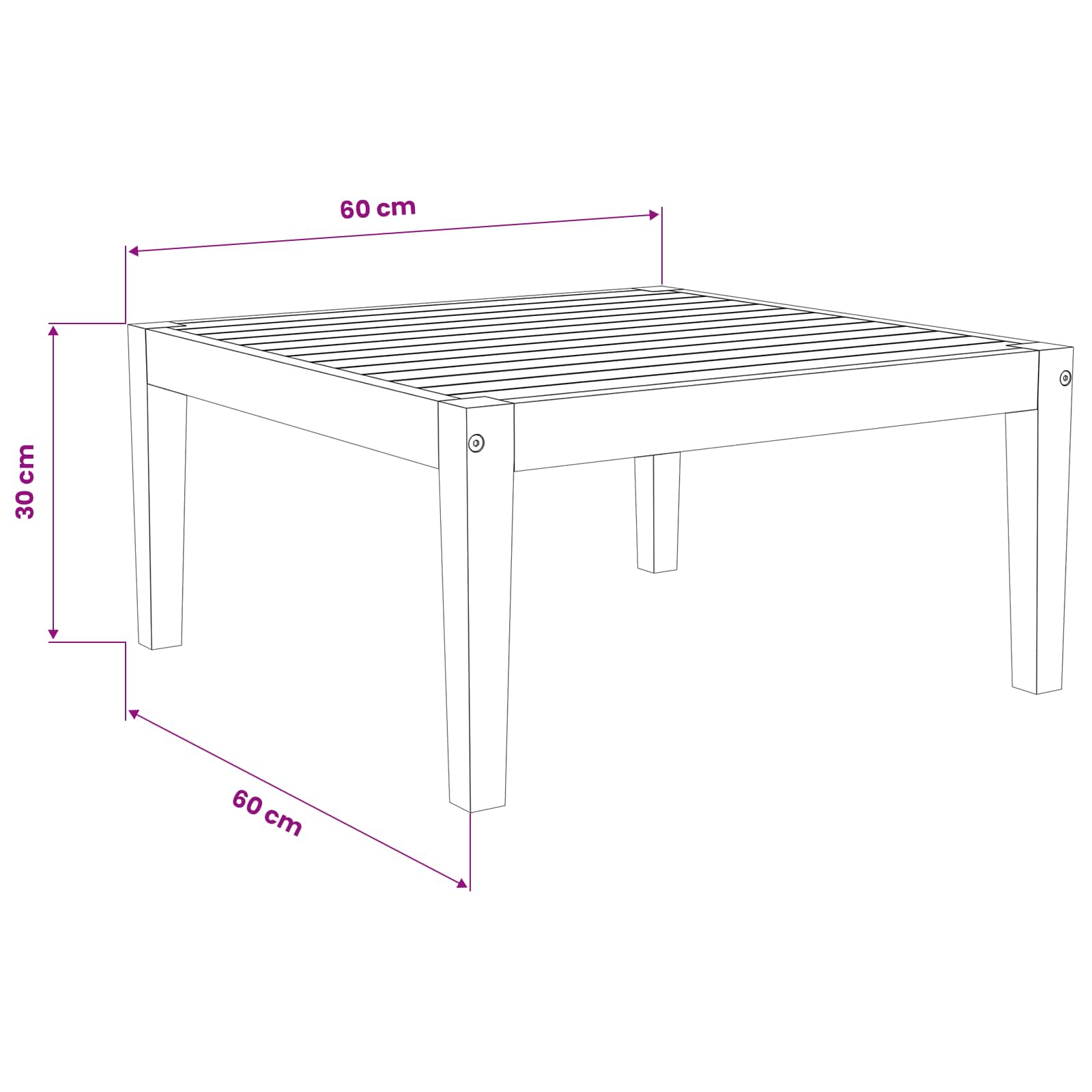 vidaXL Garden Table Solid Acacia Wood Natural 60 x 60 x 30 cm 6