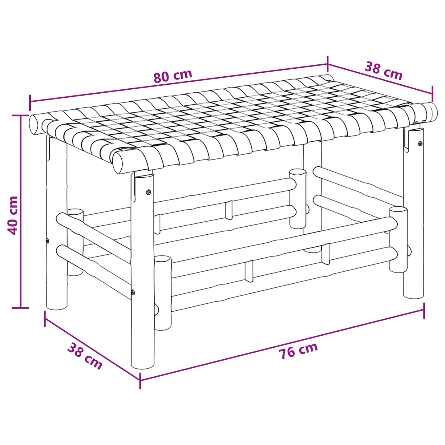 vidaXL Garden Bench 80 x 38 x 40 cm Bamboo Natural Rectangular 6