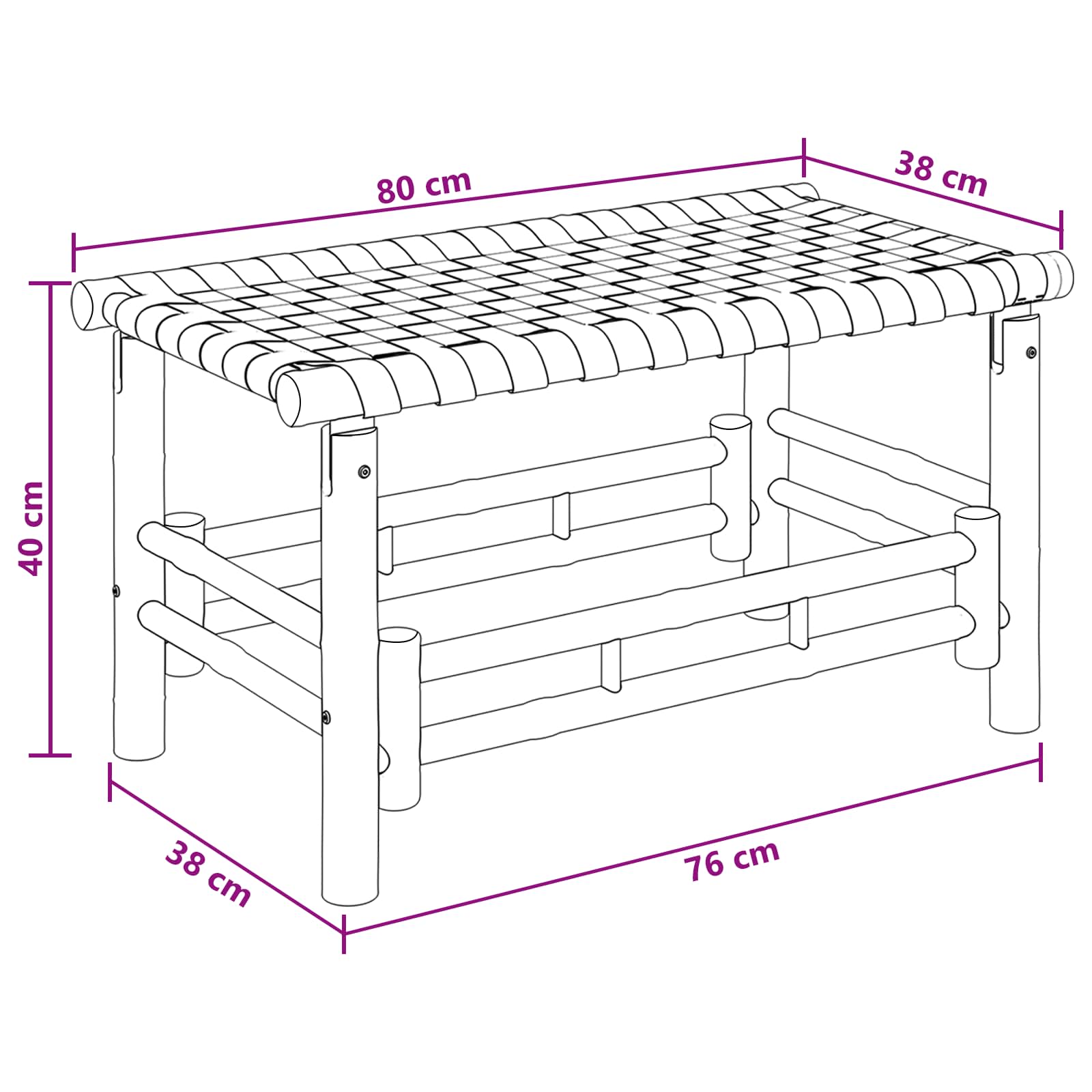 vidaXL Garden Bench 80 x 38 x 40 cm Bamboo Natural Rectangular 6