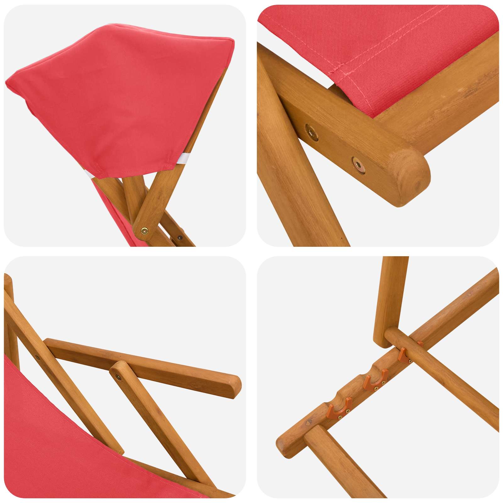 vidaXL Deck Chair 3 Position Solid Eucalyptus Wood Red 5
