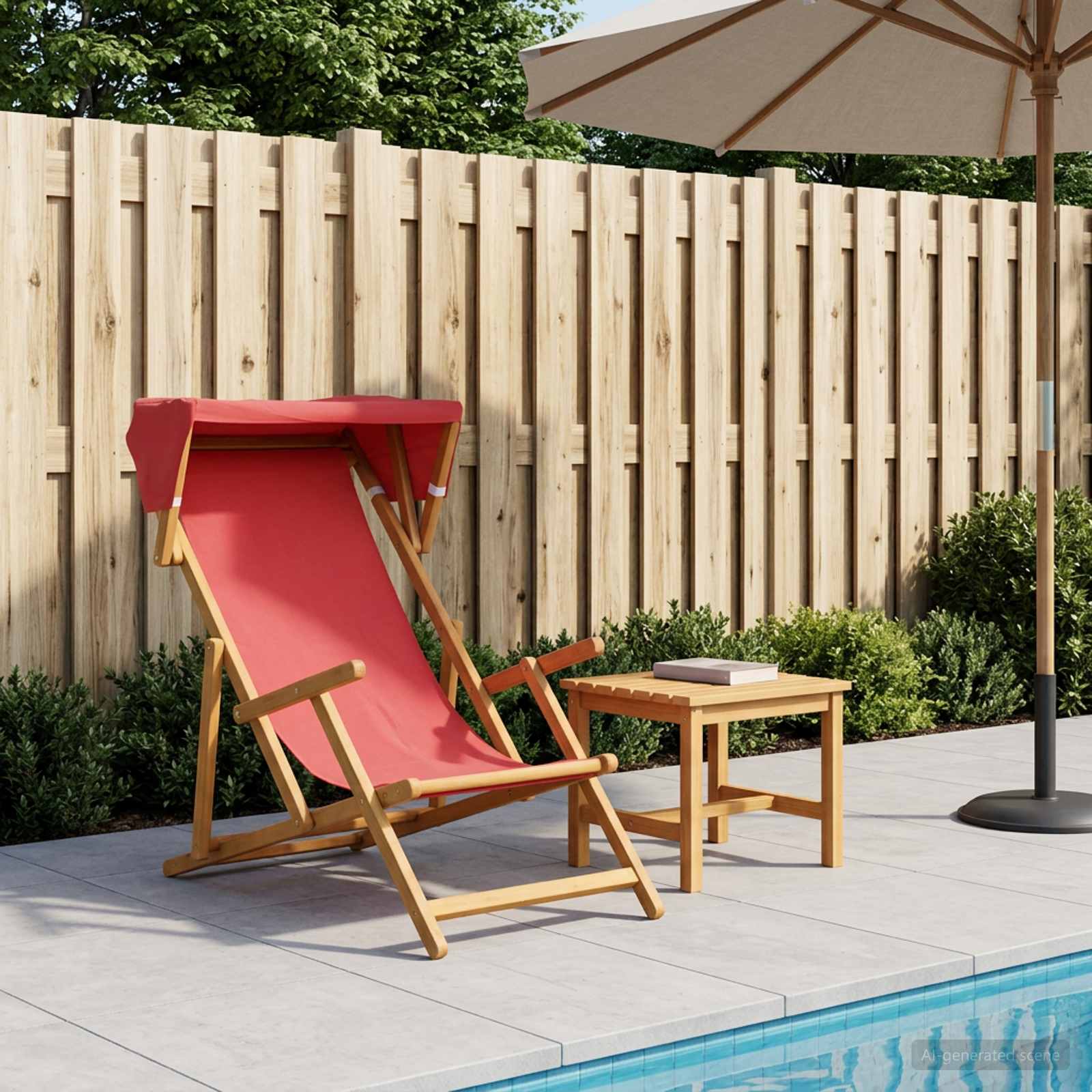 vidaXL Deck Chair 3 Position Solid Eucalyptus Wood Red 1