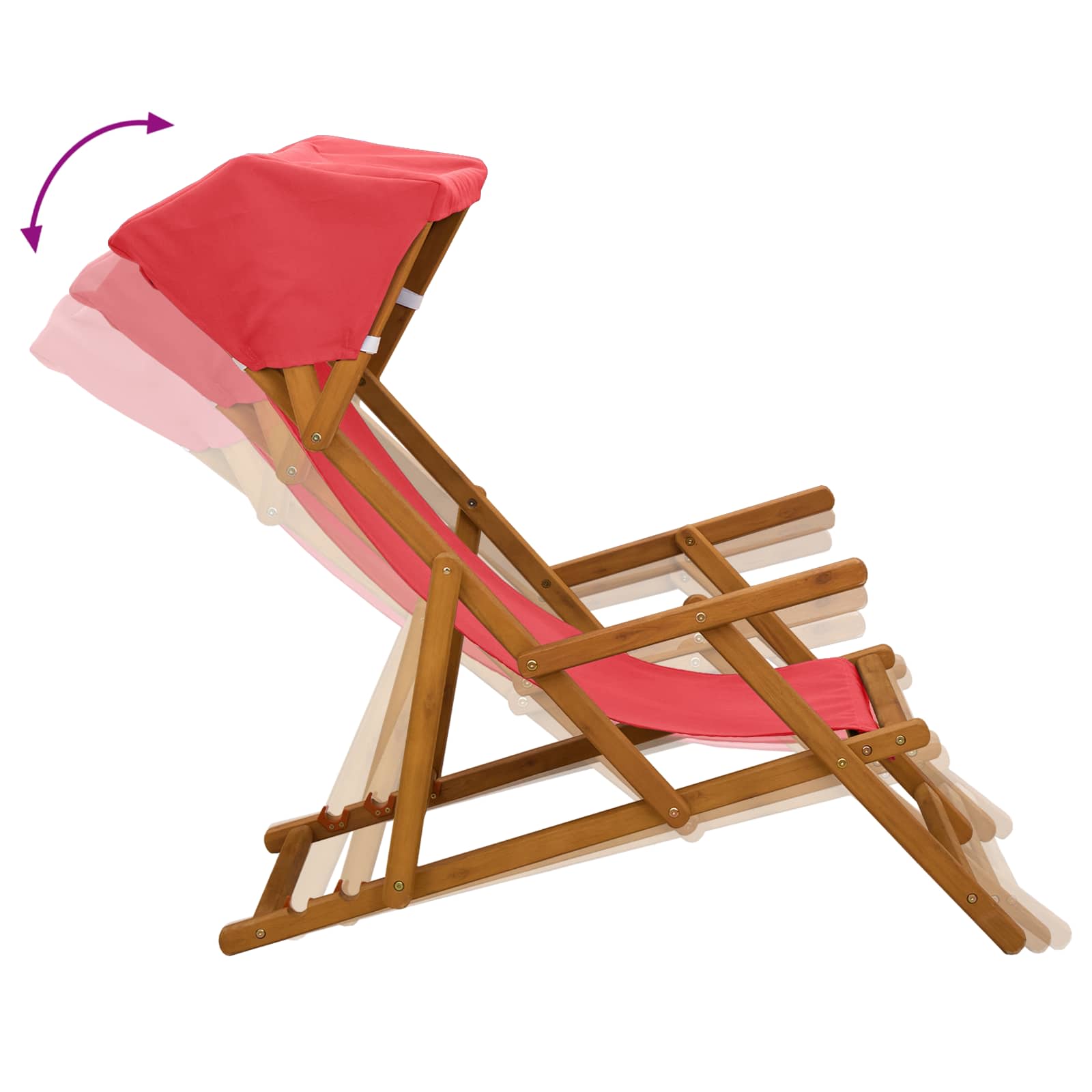vidaXL Deck Chair 3 Position Solid Eucalyptus Wood Red 6