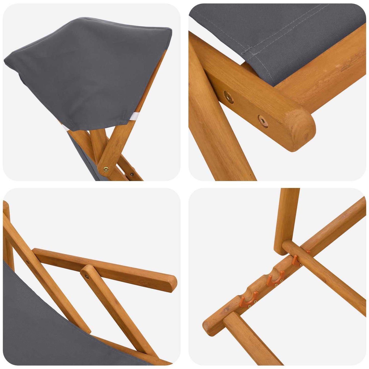 vidaXL Deck Chair 3 Position Solid Eucalyptus Wood Grey 5