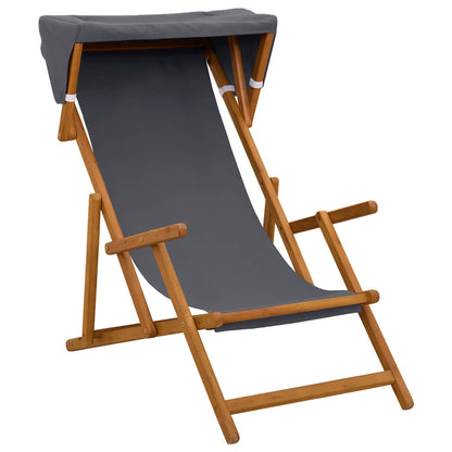 vidaXL Deck Chair 3 Position Solid Eucalyptus Wood Grey 2