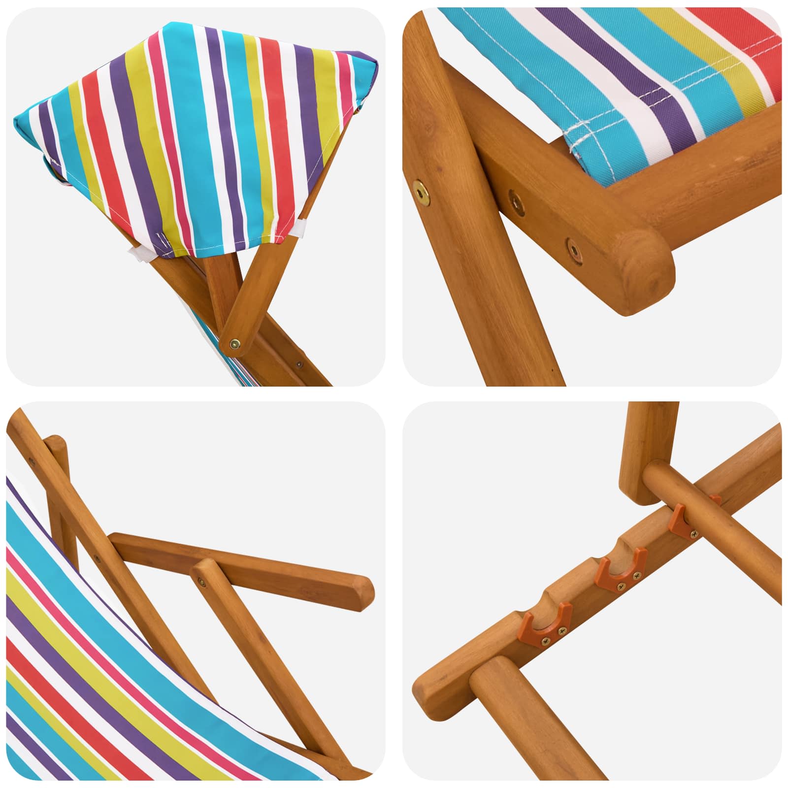 vidaXL Deck Chair 3 Position Solid Eucalyptus Wood Multicolour 5