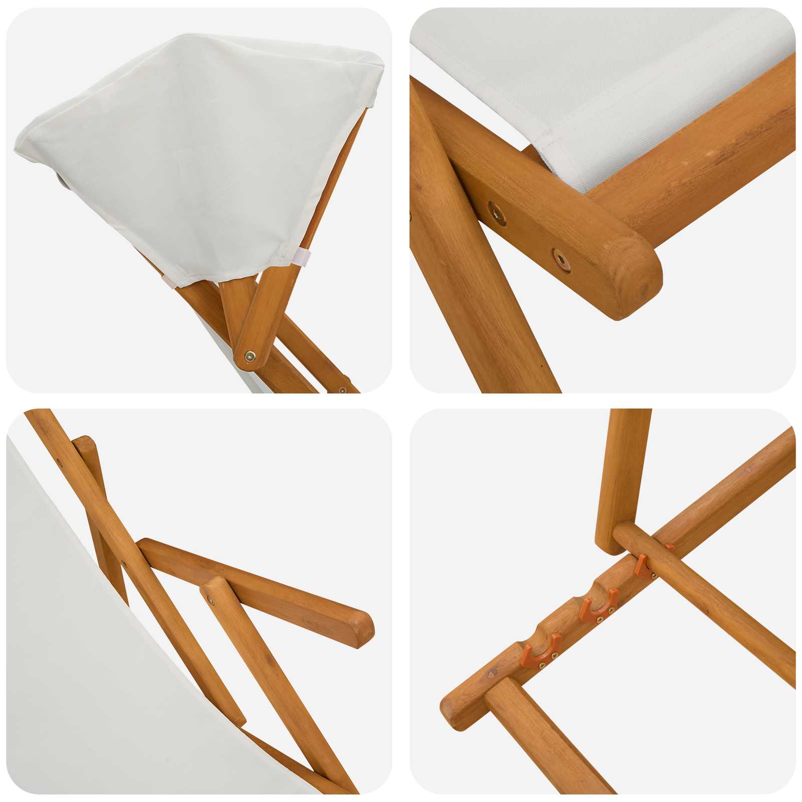 vidaXL Deck Chair 3 Position Solid Eucalyptus Wood Cream 5