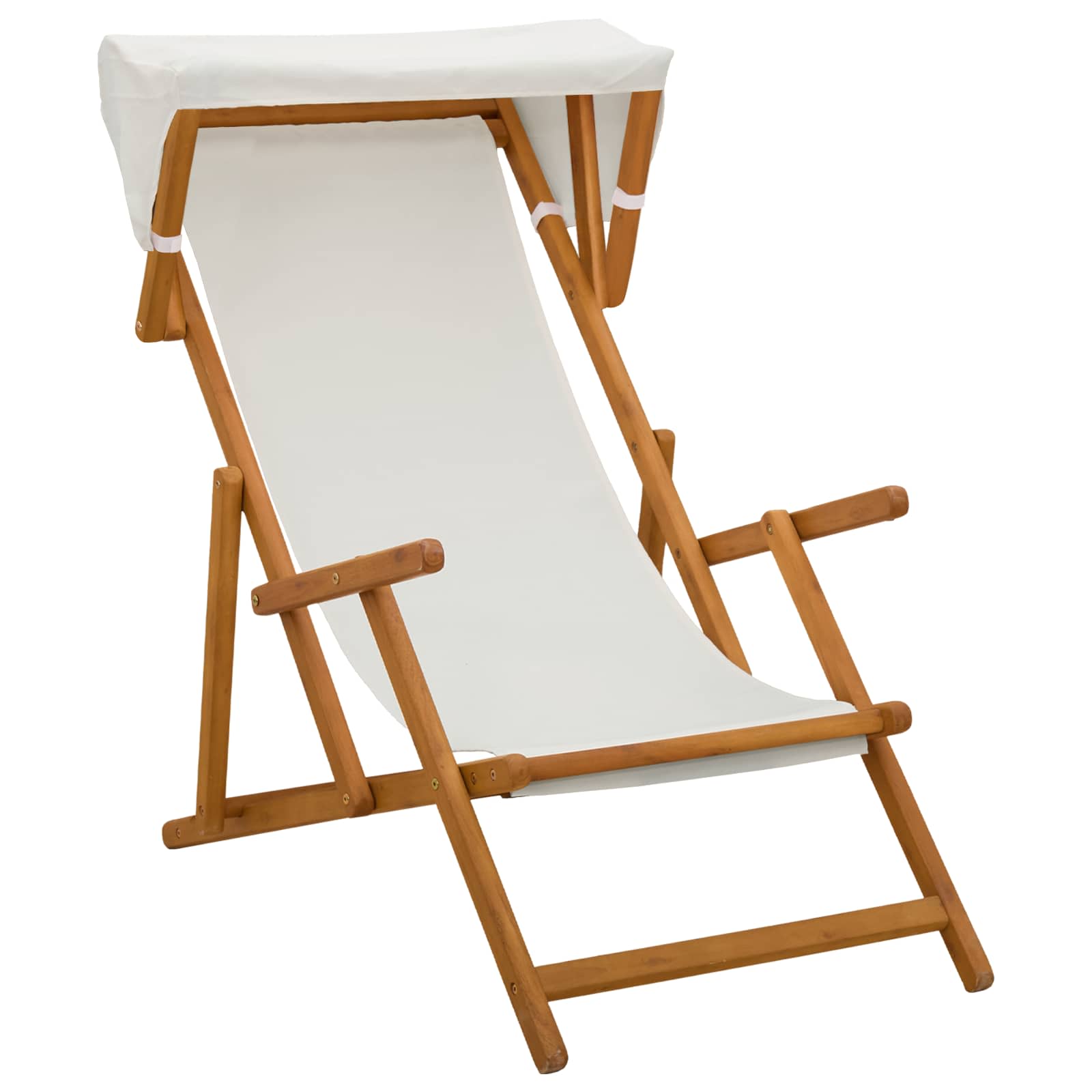 vidaXL Deck Chair 3 Position Solid Eucalyptus Wood Cream 2