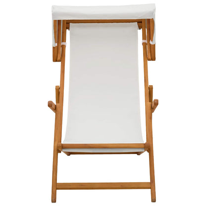 vidaXL Deck Chair 3 Position Solid Eucalyptus Wood Cream 3