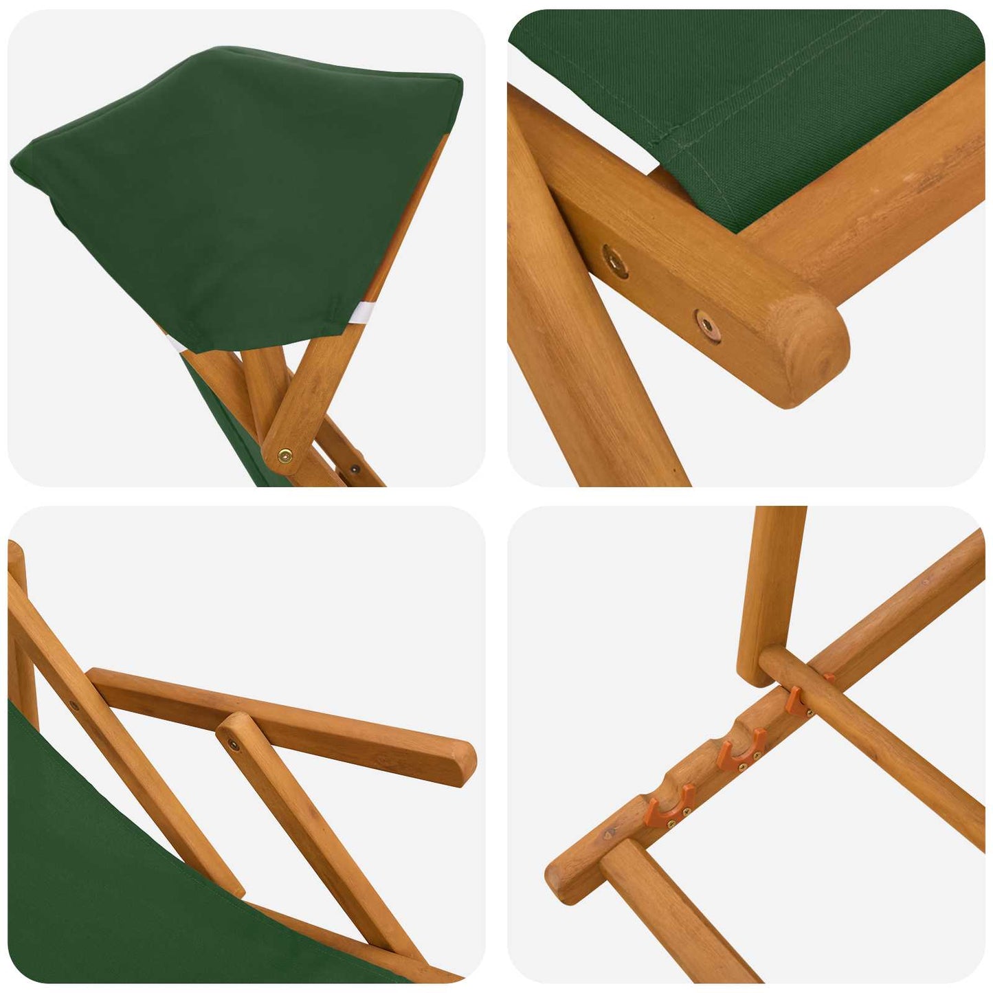 vidaXL Deck Chair 3 Position Solid Eucalyptus Wood Green 5