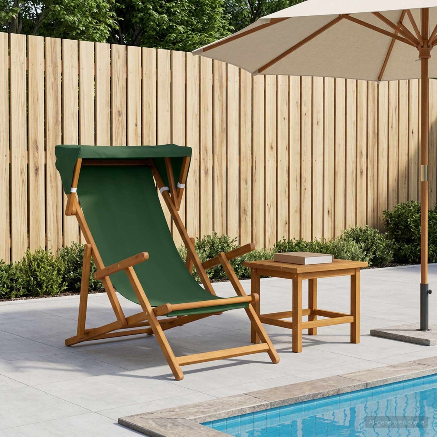 vidaXL Deck Chair 3 Position Solid Eucalyptus Wood Green 1