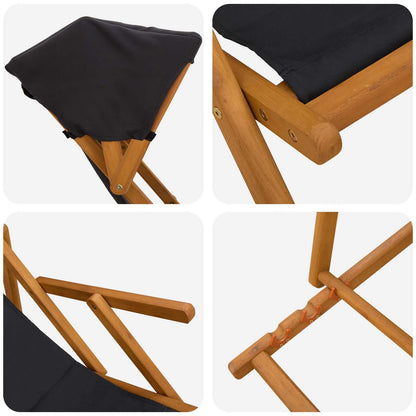 vidaXL Deck Chair 3 Position Solid Eucalyptus Wood Black 5